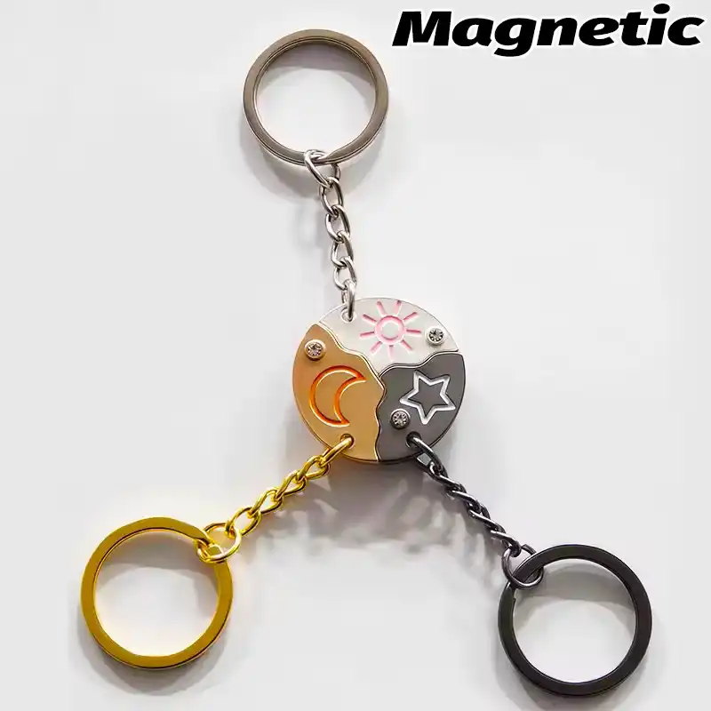 3Pcs/set Fashion Magnetic Sun Moon Stars Keychains Best Friend Gifts Fashion Keyrings Women Men Stitching